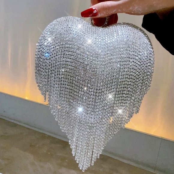 NWT Sparkling Bling Swarovski Crystal Rhinestone Heart Purse: Silver Gol… - Picture 4 of 11